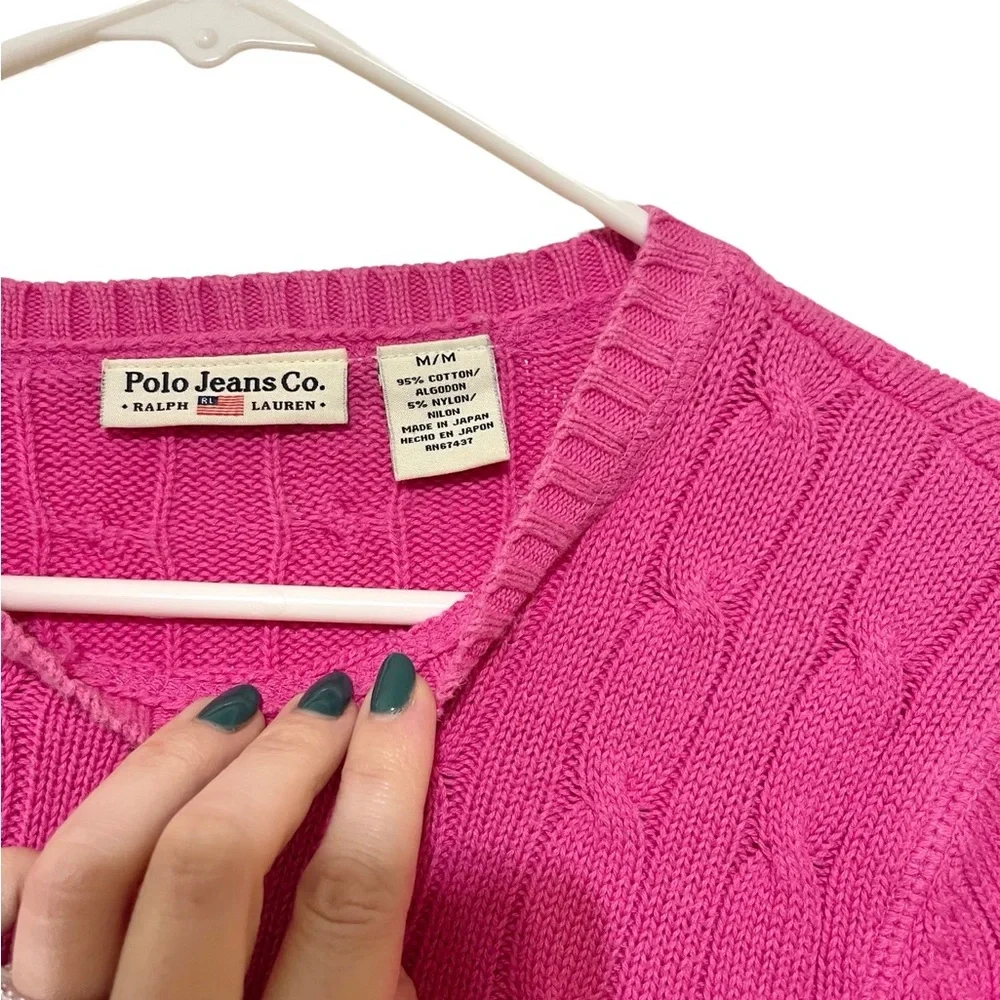Ralph Lauren Polo Pink Cable Knit Crewneck Pullover Sweater Size M Medium